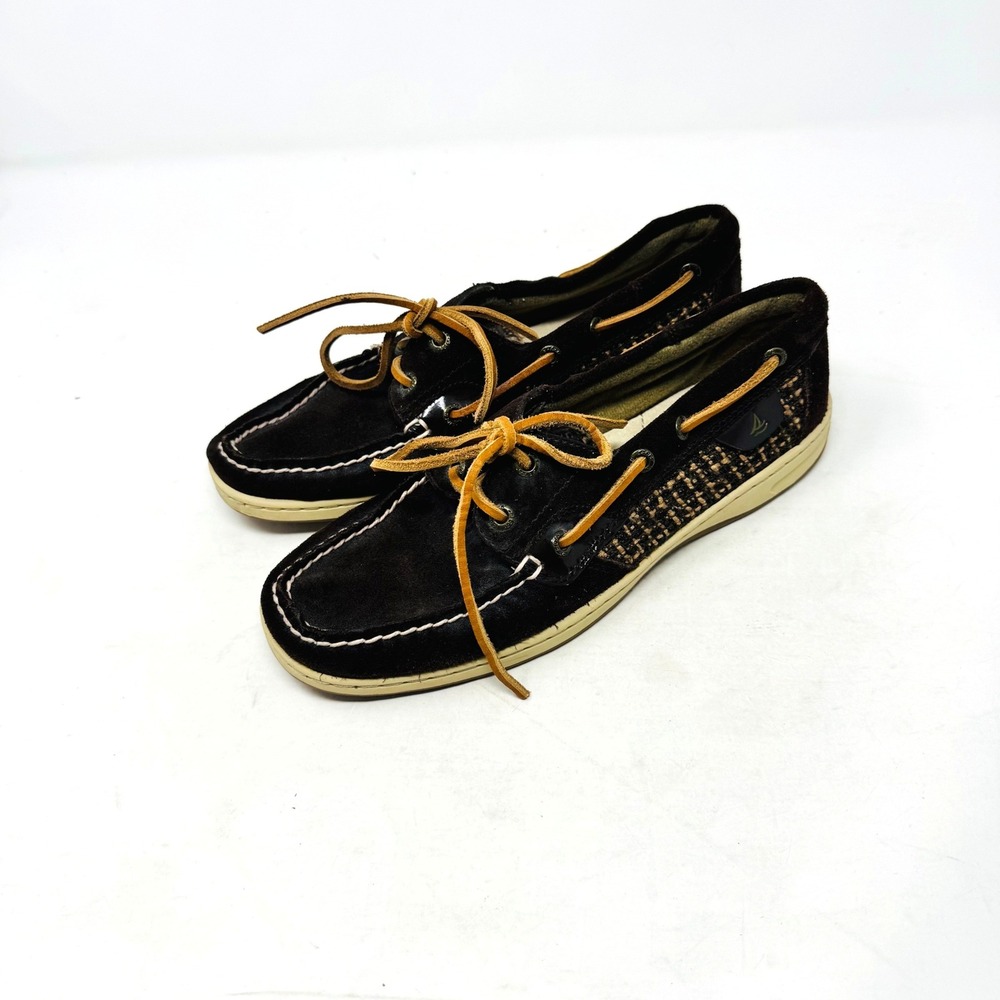 Sperry Boat Shoes Brown 8M Leather Tweed Angelfish Loafers Nautical New England